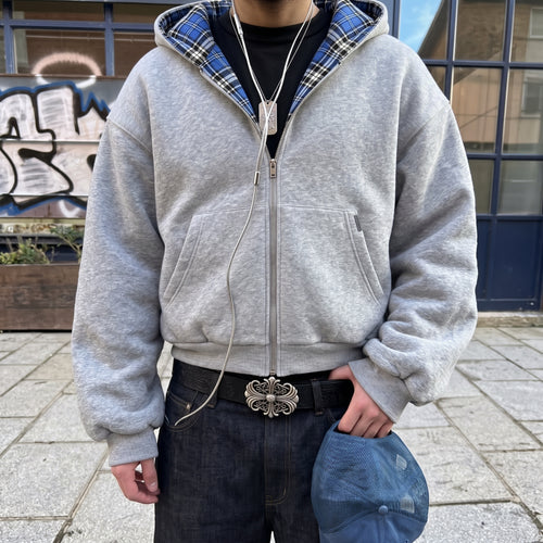 Reversible Plaid Zip Hoodie