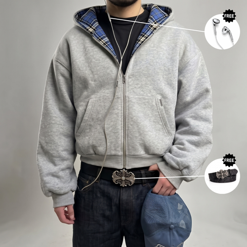 Reversible Plaid Zip Hoodie